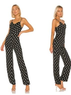 Lovers and friends black white polka dot long jumpsuit size XS